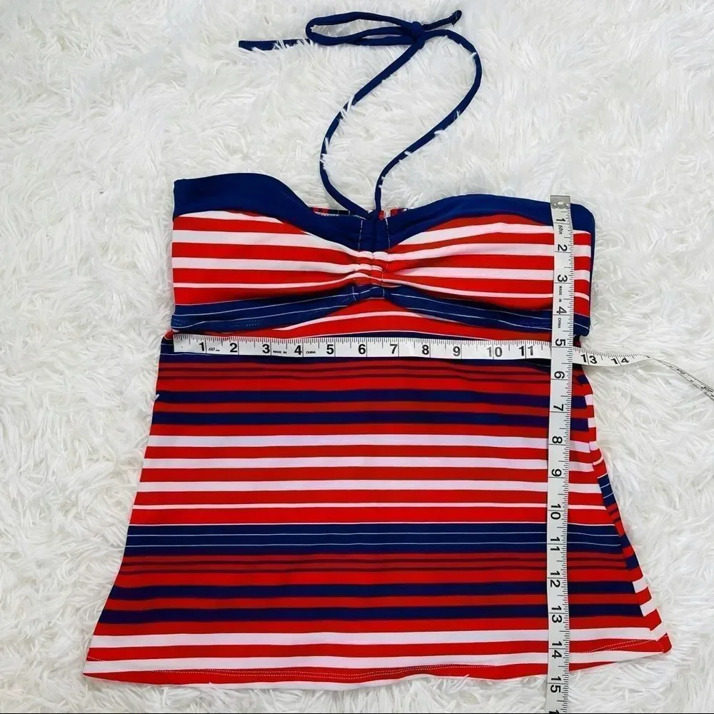 EUC‎ Arizona Striped Tankini Halter Swim Top M Red